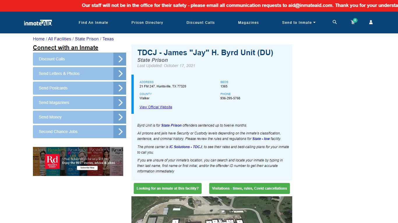 TDCJ - James "Jay" H. Byrd Unit (DU) & Inmate Search ...