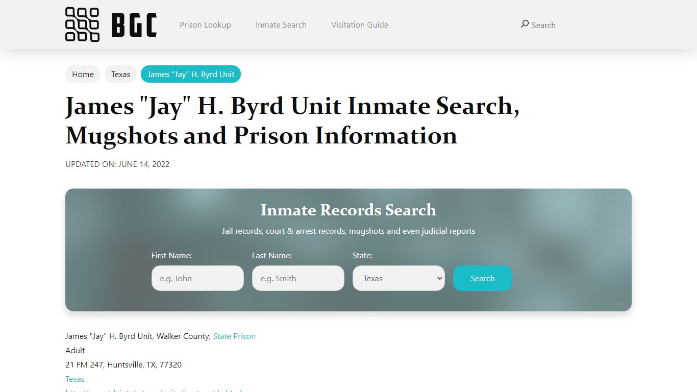 James "Jay" H. Byrd Unit Inmate Search, Mugshots ...
