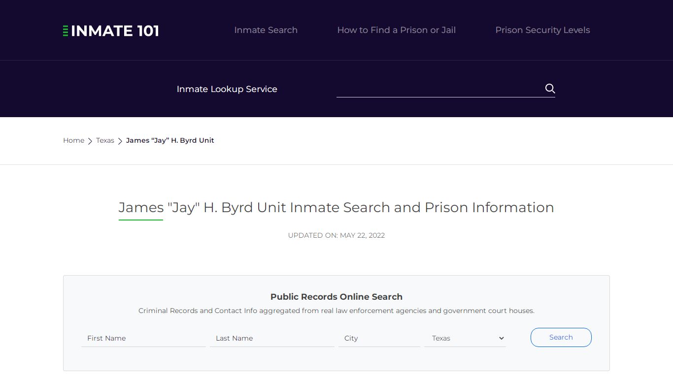 James "Jay" H. Byrd Unit Inmate Search, Visitation, Phone ...